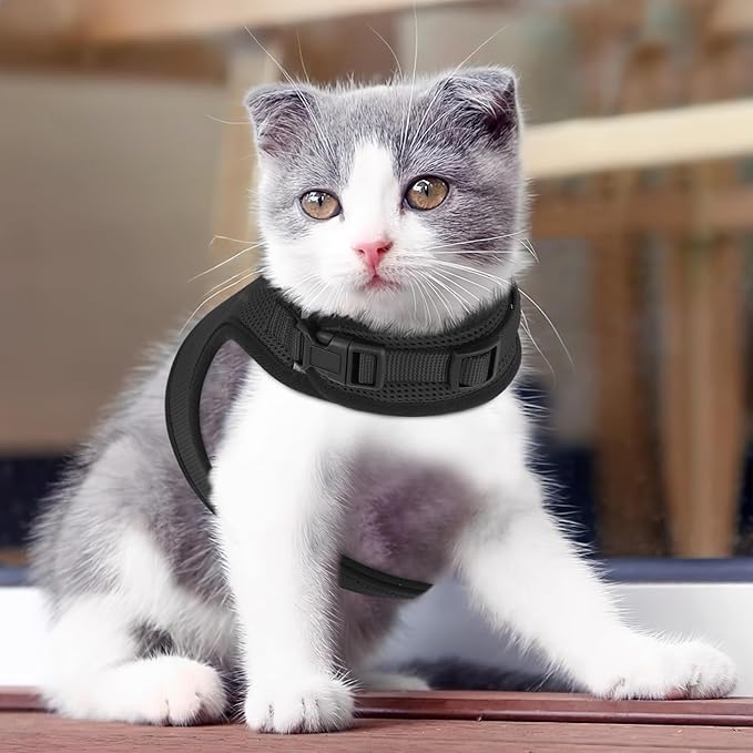 Athena Collection Adjustable Cat Harness with Velcro, Portable Extra Small Cat Vest Harness Breathable Comfy Escape Proof Cat Kitten Harness Pet Supplies for Outdoor Walking, Training, Black