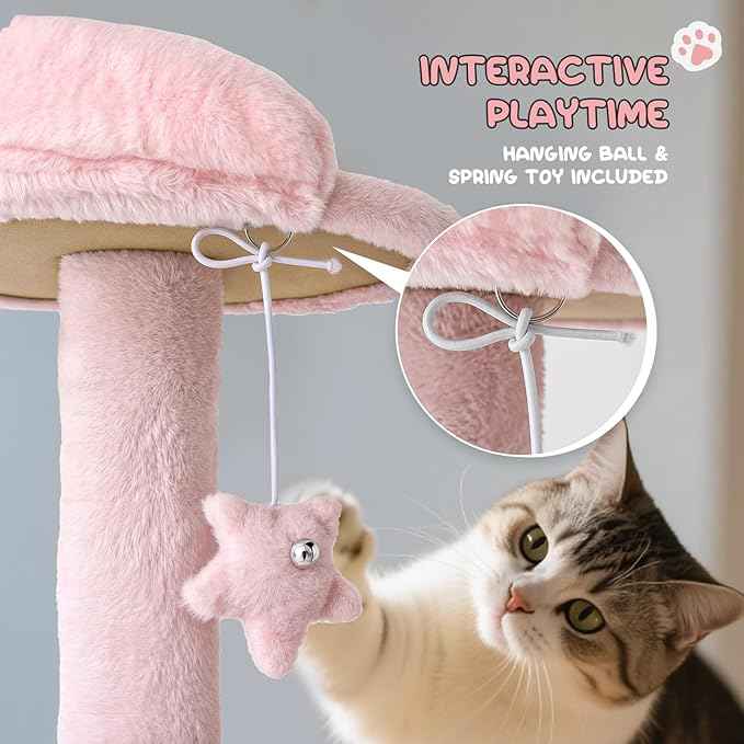 MoNiBloom 60 Inch Cat Tree Tower for Indoor Cats Large Adults, Pink Cat Tower with Scratching Post, Multi-Level Furniture Activity Center with Cat Condo Pet Play House, Soft Pink