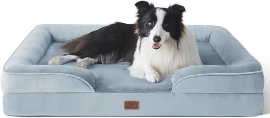 Bedsure Orthopedic Dog Beds Large Sized Dog - Washable Large Dog Cat Bed Waterproof, Comfort Dogs Couch Sofa with Washable Removable Cover, Pet Bed with Nonskid Bottom, Light Blue, 35" - Pet Explorer