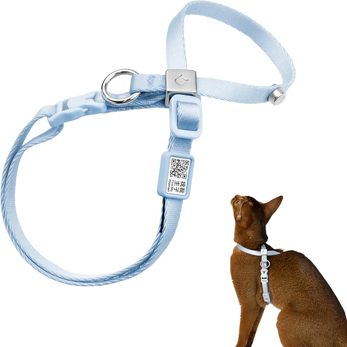 Escape Proof Cat Harness Anti-Choke Quick Release Adjustable QR Code Soft Nylon Durable Lightweight Figure 8 Cat Harness Anti Escape for Kitten Small Medium Large Cats (Sierra Blue, S)