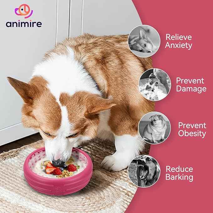 Dog Lick Bowl, Animire Freeze Lick Mat for Dogs, Non-Slip Slow Feeder Licking Bowl Enrichment Treat for Distraction Anxiety Relief, Food Grade Silicone, Dishwasher Safe(Rose,S)