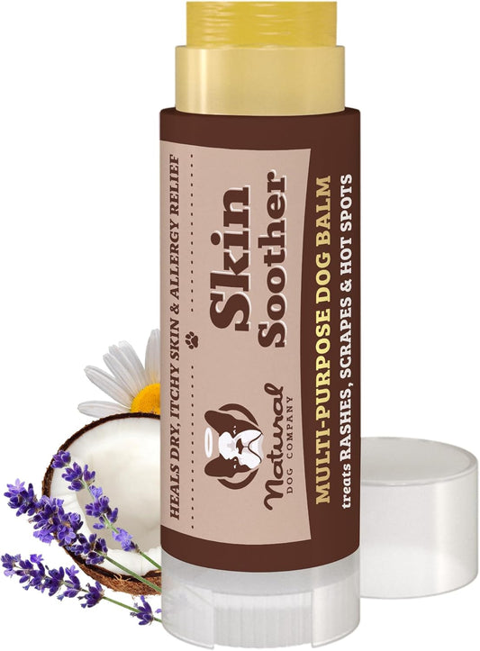 Natural Dog Company Skin Soother Balm for Irritation, Allergy & Itch Relief for Dogs, Hot Spot Treatment, Dog Moisturizer for Dry Skin, Healing Ointment, Coconut Oil & Vitamin E (0.15oz Travel Stick) - Pet Explorer