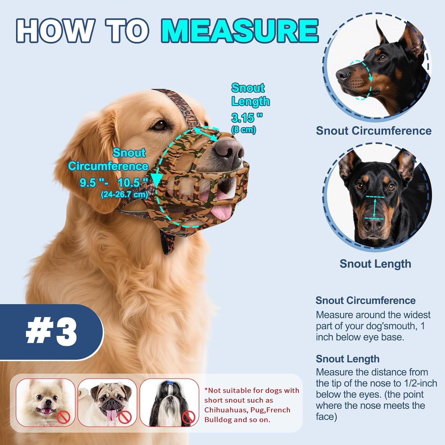 Basket Muzzle to Prevent Biting, Dog Muzzle for Large Medium Small Dogs Allows Panting Drinking Anti Chewing, Perfect for Grooming Trimming Training and Aggressive Reactive Dogs (Brown, Size 3) - Pet Explorer