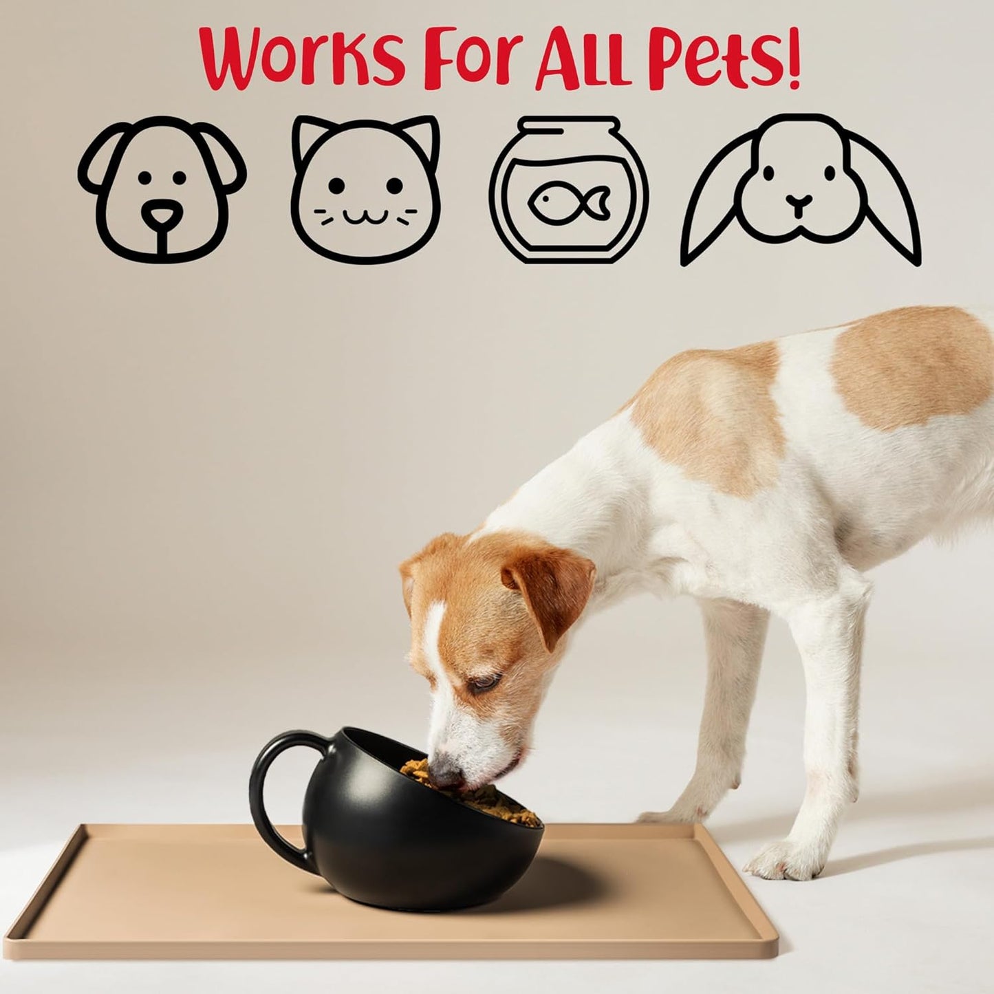 DogBuddy Dog Food Mat – Waterproof Dog Bowl Mat for Food and Water, Silicone Pet Feeding Mats for Floors, Non-Slip Placemat with High Edges for Dogs Bowls, Puppy Essentials (Large: 24"x16", Taupe) - Pet Explorer