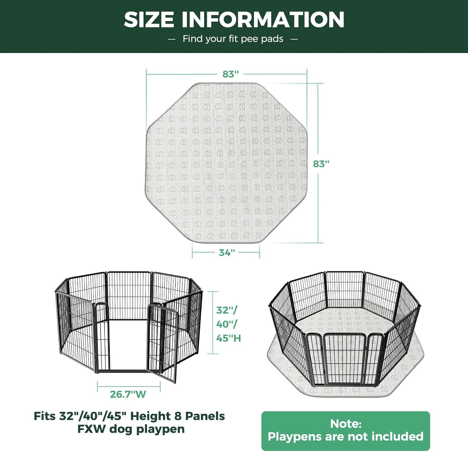 FXW Washable Pee Pads for Dogs, Puppy Pads with Super Absorbent, Specifically Designed for FXW Rollick/Homeplus 32/40/45inch 8 Panels Dog Playpen, 34" Octagon, Khaki, 1 Pack - Pet Explorer