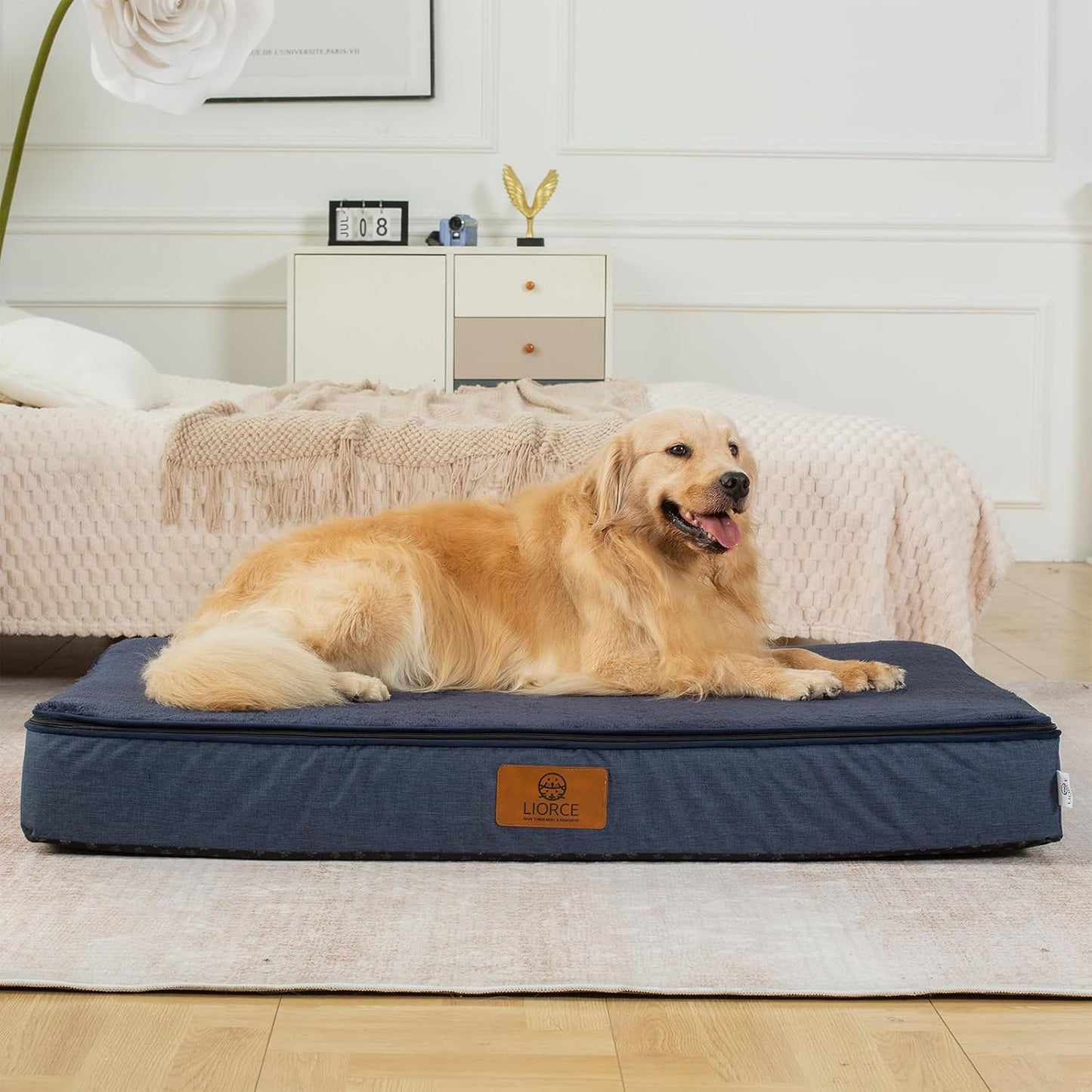 Orthopedic Memory Foam XXL Dog Bed - 6" Thick Beds for Extra Large Sized Dog - Waterproof Removable Washable Cover & Wrap-Around Zipper - Ultimate Comfort & Easy Maintenance, Navy - Pet Explorer