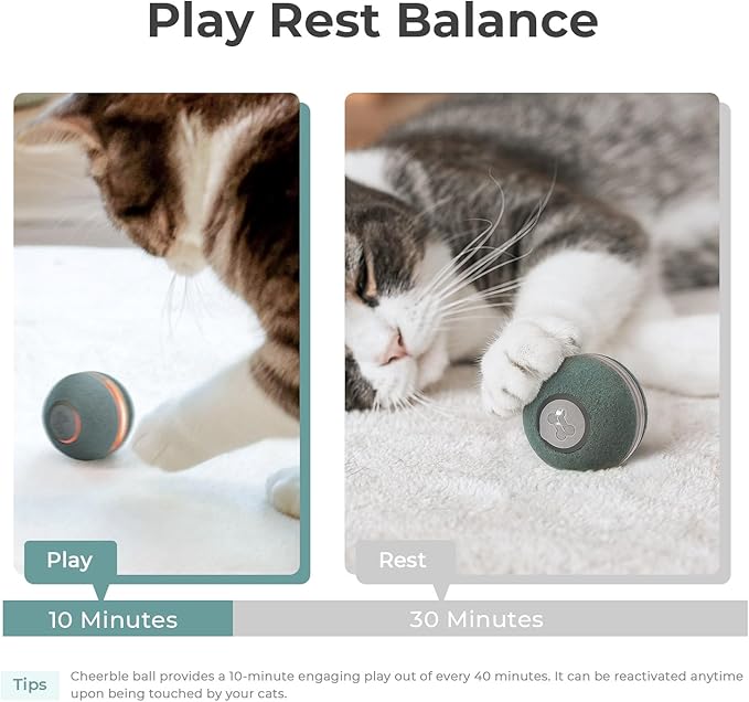 Cheerble Interactive Cat Ball Toy, Automatic Moving Ball Puzzle Toy for Indoor Cat Kitten, Smart Anti-Depression Pet Toy Fun Gift with Light (Green)