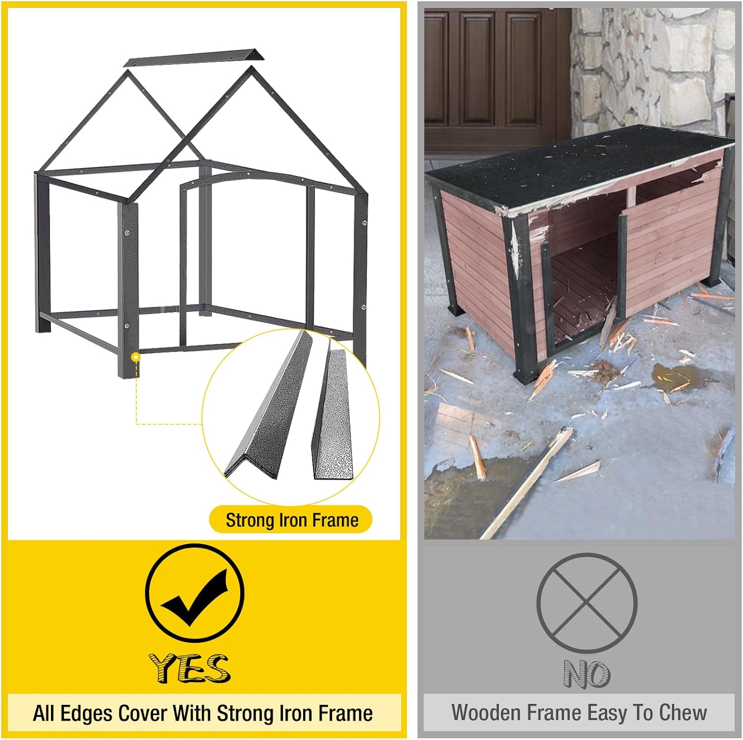 Aivituvin Dog House Outdoor with Metal Frame, Dog Kennel Outside for Small to Medium Breed, 45" Weatherproof Large Dog Shelter with Anti-Chewing Iron Frame, White (45" D x 32.9" W x 32.6" H) - Pet Explorer