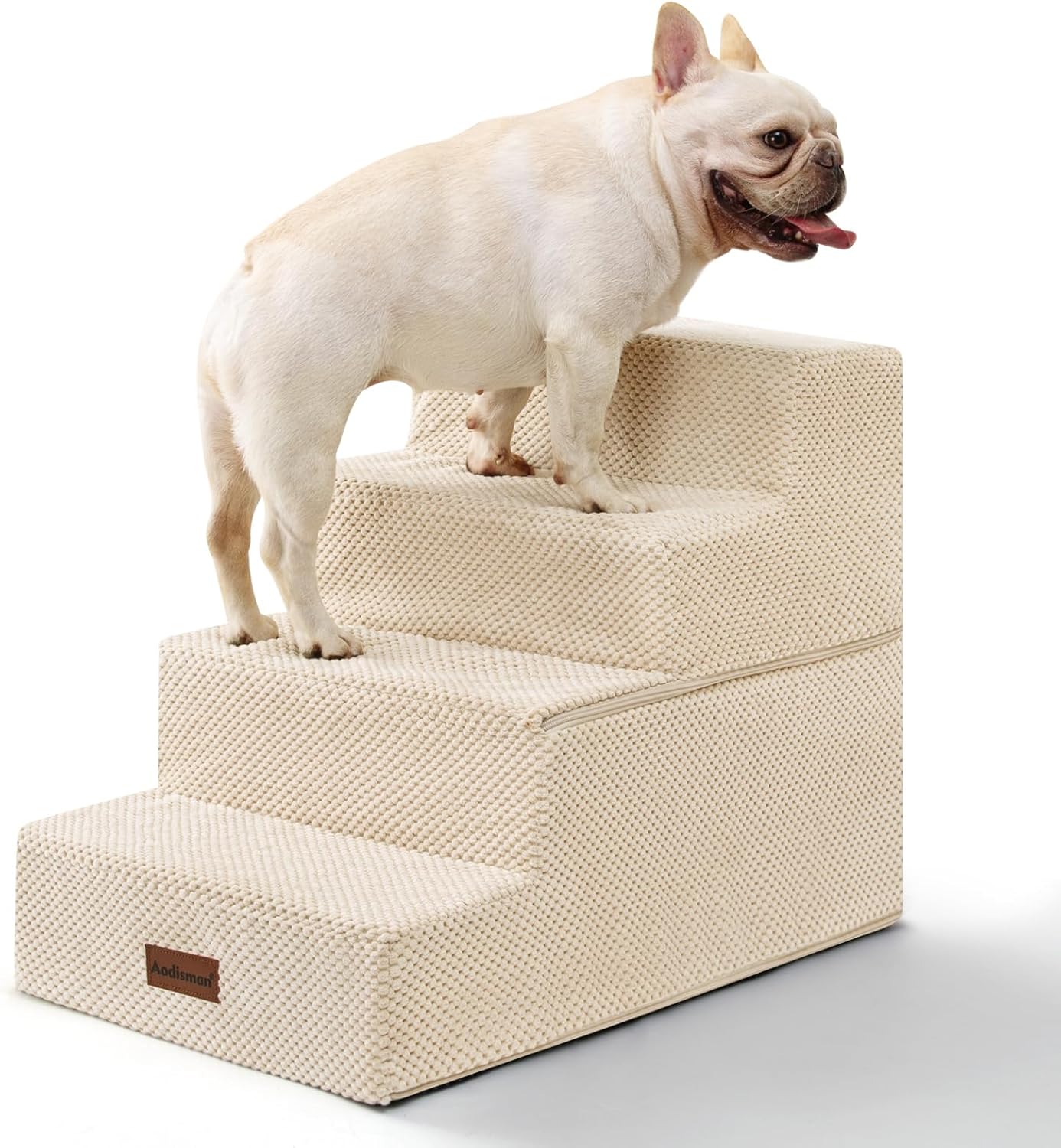 Dog Stairs for Bed 18.5" H, 4-Step Dog Steps for Small Dogs and Cats, Indoor Non-Slip Balanced Pet Stairs are Suitable for Puppy, Older Cat,Beige - Pet Explorer
