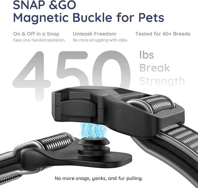 WhoseID Premium Dog Collar for Large Dogs - IPX8 Waterproof AirTag Dog Collar | Magnetic Buckle Heavy Duty Collar | 450LB Escape-Proof | Reflective Dog Collar with AirTag Holder