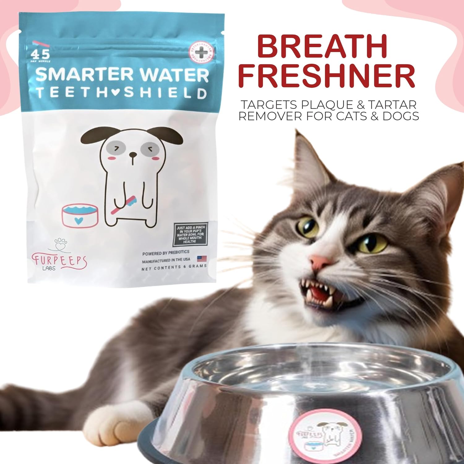 Dog Breath Freshener Powder for Water – Cat & Dog Dental Care Water Additive, Natural Plaque & Tartar Remover, Bad Breath Eliminator, Easy No-Brush Oral Hygiene – 45 Servings, Vet Recommended - Pet Explorer