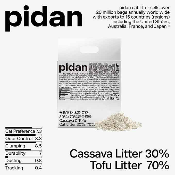 pidan Cassava Cat Litter with Tofu Litter clumping,Odor Control,Plant-Based Natural Ingredients,Ultra Absorbent and Fast Drying,Low Dust,Scented (5.3lb×1bag)