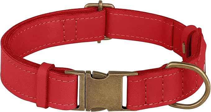 AirTag Dog Collar - Genuine Leather Dog Collar with Apple AirTag Holder and Metal Buckle - Smart GPS Tracking Pet Collars (Red, M, 14"-18" Neck Fit)