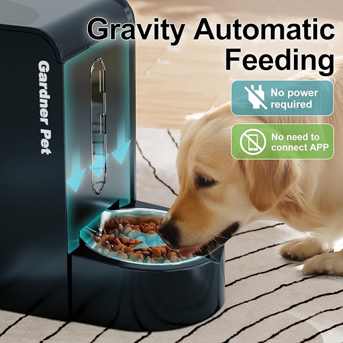 Gardner Pet Automatic Gravity Food Feeder and Water Dispenser, 1.8 Gallons*2 Stainless Steel Two-in-One Set Large Capacity Dispenser for Pets Dogs, Puppies, Kittens (Dark Blue)