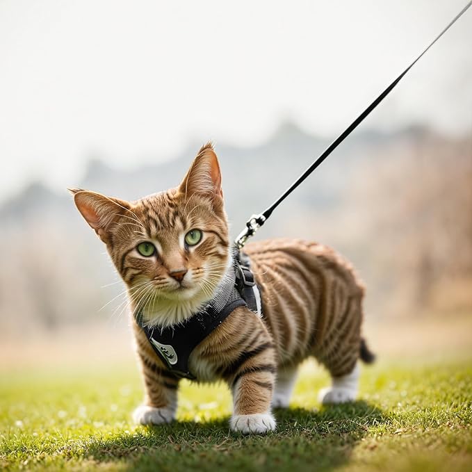 Cat Harness and Leash for Walking, Soft Mesh Cat Harness and Leash Escape Proof, Kitten Harness and Leash Set for Outdoor Travel Black (S)