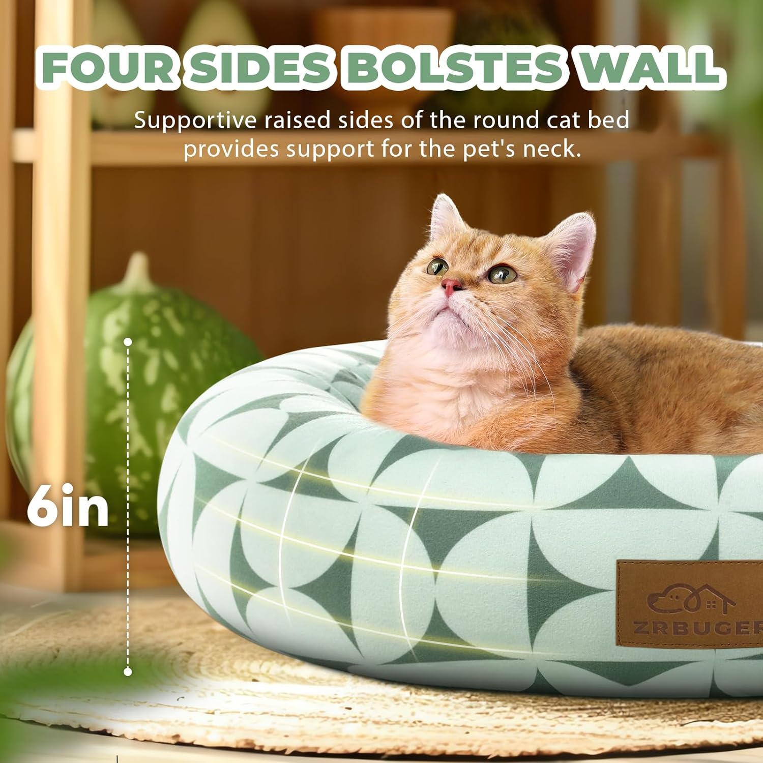 Cat Bed, 20In Dog Beds for Small Dogs, Calming Cat & Dog Beds for Indoor Pets, Pet Beds Comfortable Donut Round Ultra Soft (Green Pattern, 20.0" L x 20.0" W x 6.5" Th) - Pet Explorer