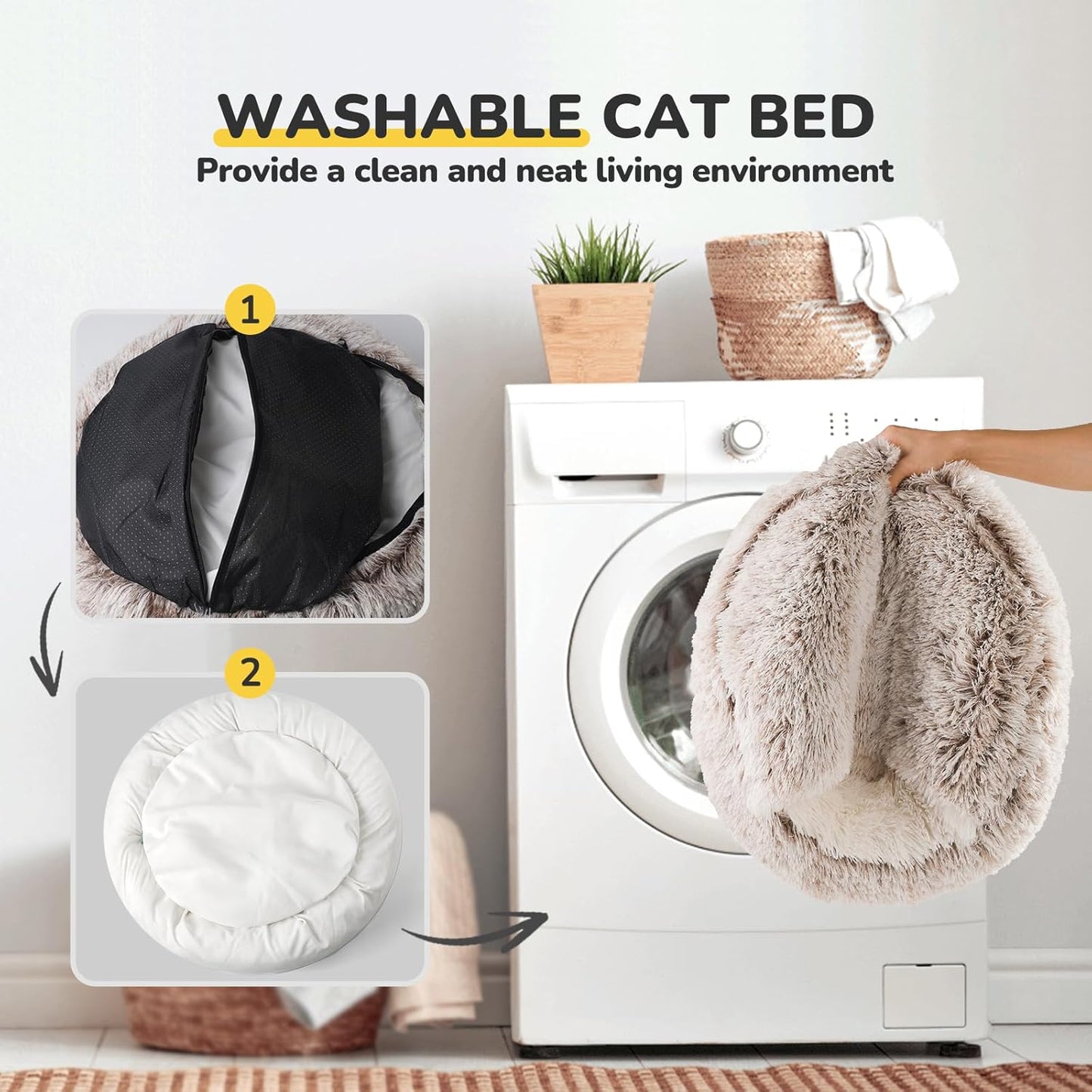 CATISM Plush Hooded Cat Bed, Calming Nest, Self-Warming Cave, Cozy Pod for Indoor Cats or Small Dogs, Removable Washable Cove With Non-Slip Bottom - Pet Explorer