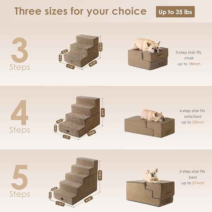 EHEYCIGA Dog Stairs for High Bed 22.5" H, 5-Step Dog Steps for Bed, Pet Steps for Small Dogs and Cats, Non-Slip Balanced Pet Ramp Indoor, Camel