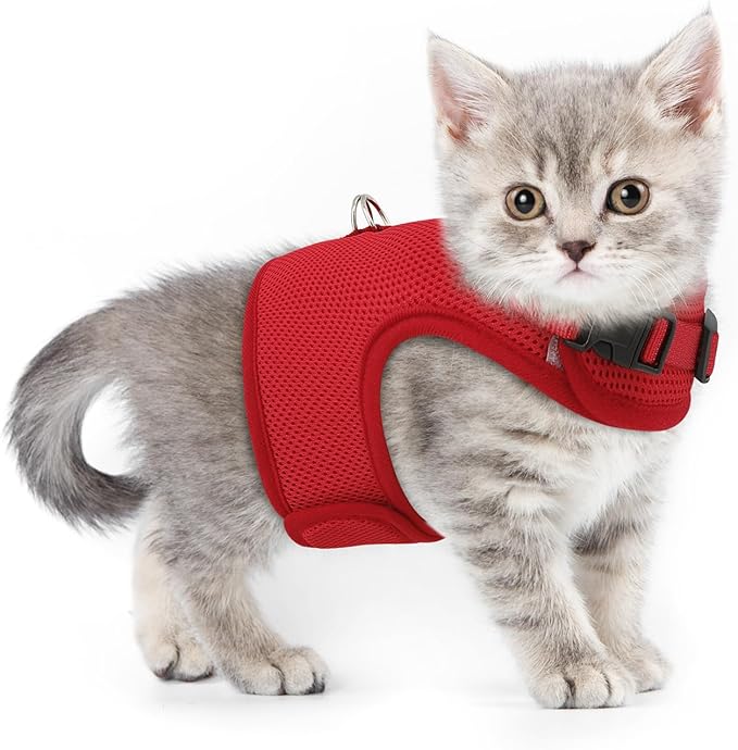 Athena Collection Adjustable Cat Harness with Velcro, Portable Extra Small Cat Vest Harness Breathable Comfy Escape Proof Cat Kitten Harness Pet Supplies for Outdoor Walking, Training, Red