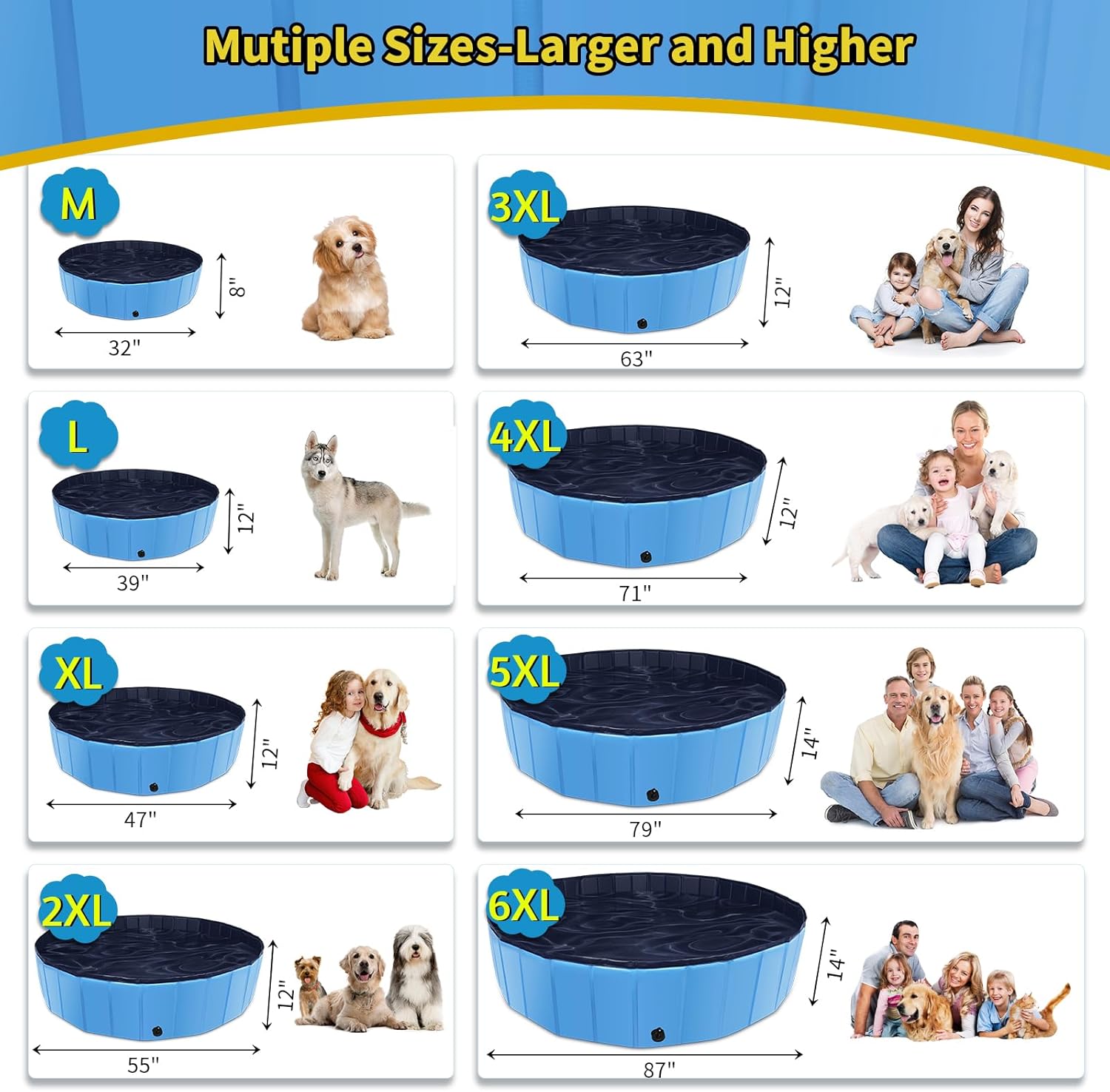 Foldable Dog Pool, 71" x 12" Large Kiddie Pool with Hard Plastic, Non-Slip Dog Bath Tub for Outdoor Backyard, Collapsible Dog Swimming Pool for Kids Dogs Pets (Blue) - Pet Explorer