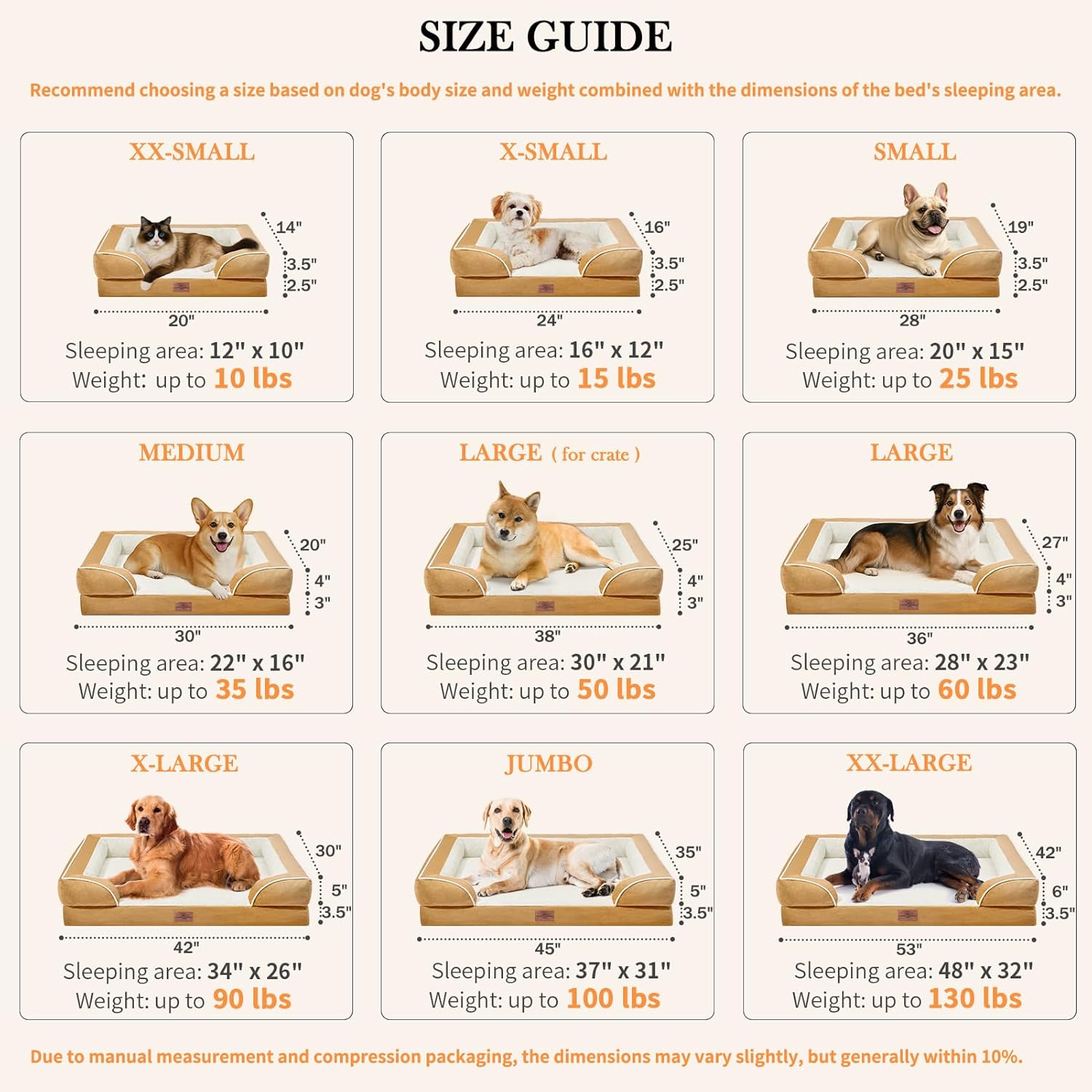 Comfort Expression Extra Large Dog Beds, XL Dog Beds Waterproof, Orthopedic Washable Dogs Beds with Bolster, Pet Sofa Couch with Removable Cover & Non-Slip Bottom(X-Large,Khaki) - Pet Explorer