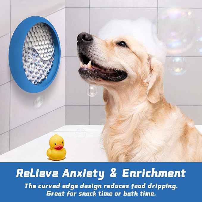 Dog Lick Bowl, Non-Slip Dog Slow Feeder Licking Mat Treat Dispenser, Interactive and Enrichment Toys, Boredom & Anxiety Reducer, BPA Free Silicone (Dark Blue, Large)
