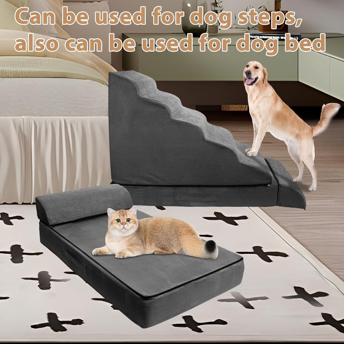 Soft Dog Stairs & Steps for High Beds 24-28 Inches Tall for Small Dogs, LitaiL Pet Stairs/Steps for Beds 28 Inches High, Non-Slip Dog Ramps for Older Cats - Pet Explorer