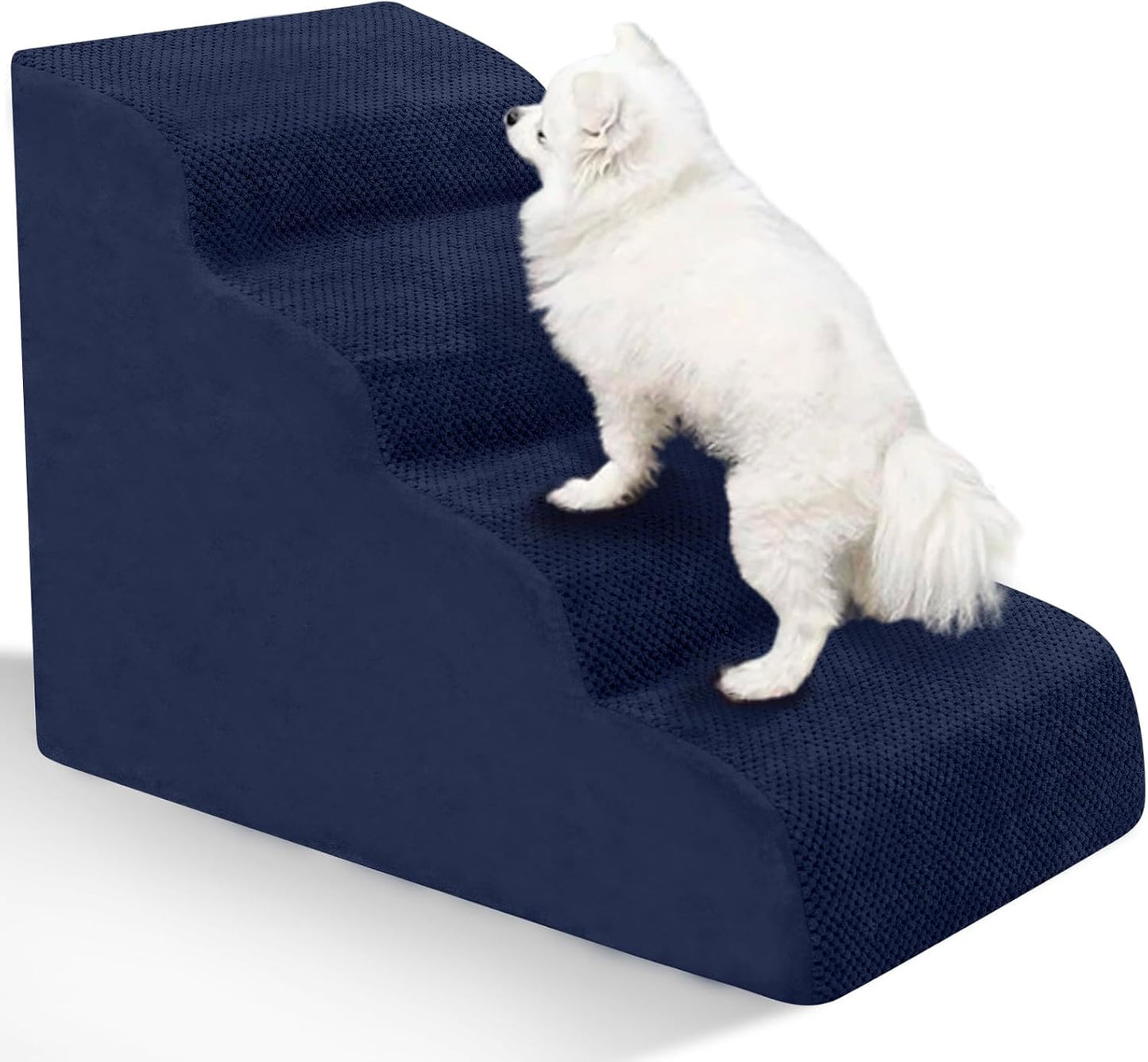 Dog Stairs for Small Dogs - High Density Foam Pet Steps, Extra Wide Dog Ramp with Non-Slip Bottom for High Beds, Couch and Sofa, Best for Dogs Injured, Older Doggy Cats, 4 Steps, Navy - Pet Explorer