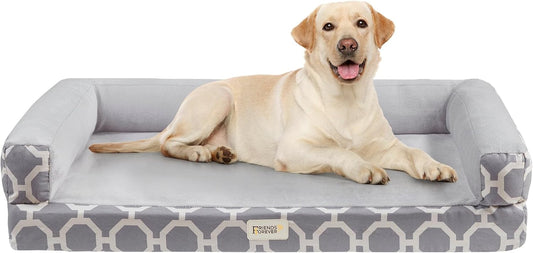 Friends Forever Harper Memory Foam Orthopedic Dog Bed, Calming Couch For Indoor Pet With Bolster, Machine Washable Extra Soft Faux Suede Removable Cover, Plush Crate Mat, 44x34x10", Grey - Pet Explorer