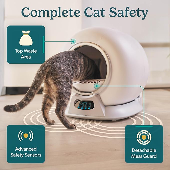 Petcove – Automatic Self Cleaning Litter Box – PurrTek Smart Automatic Litter Box for Multi-Cat Homes with 5GHz Wi-Fi App Control, Triple Odor Neutralizer, Quiet Operation & Anti-Pinch Safety