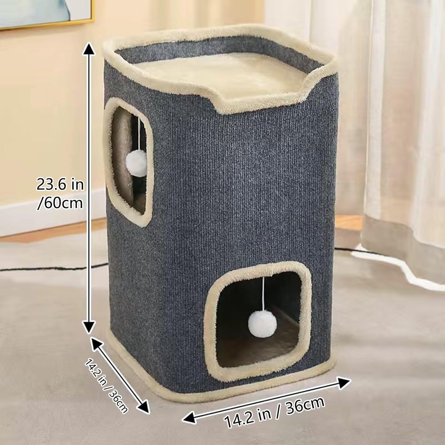 Cat House for Indoor, Multi-Level Cat Condo Foldable Cave Bed (2-Level) - Pet Explorer