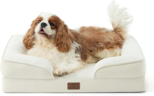 Bedsure Orthopedic Dog Bed Medium Size Dogs - Washable Medium Dog Cat Bed Waterproof, Comfort Pet Couch Sofa with Washable Removable Cover, Pets Bed with Nonskid Bottom, Ivory, 28" - Pet Explorer