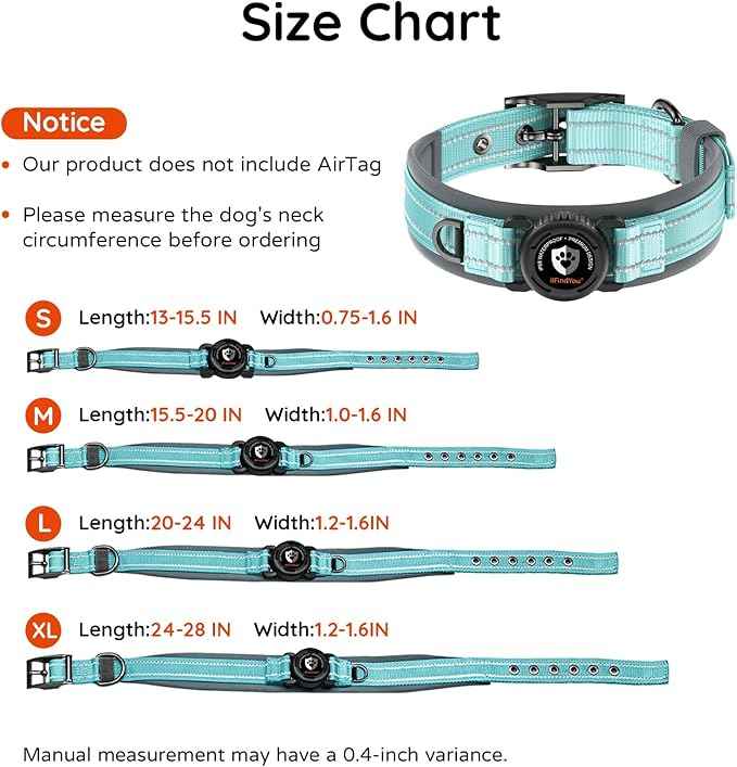 Upgraded AirTag Dog Collar with Holder, Waterproof Reflective Air Tag Dog Collar with Widened Comfortable Padding & Ultra-Durable Metal Buckle, Adjustable for Medium (Cyan, Small)
