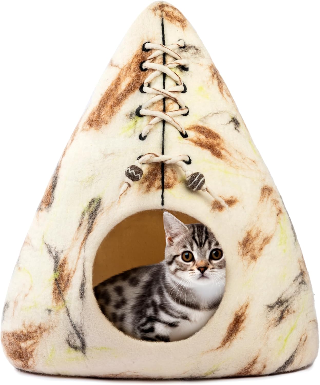 Luxurious Eco-Friendly Merino Wool Cat Cave Bed Teepee Design - Foldable Hideaway Pod for Indoor Cats - Premium Felt Kitten Beds - Covered Cat House for Ultimate Cozy Comfort by Woolygon - Pet Explorer
