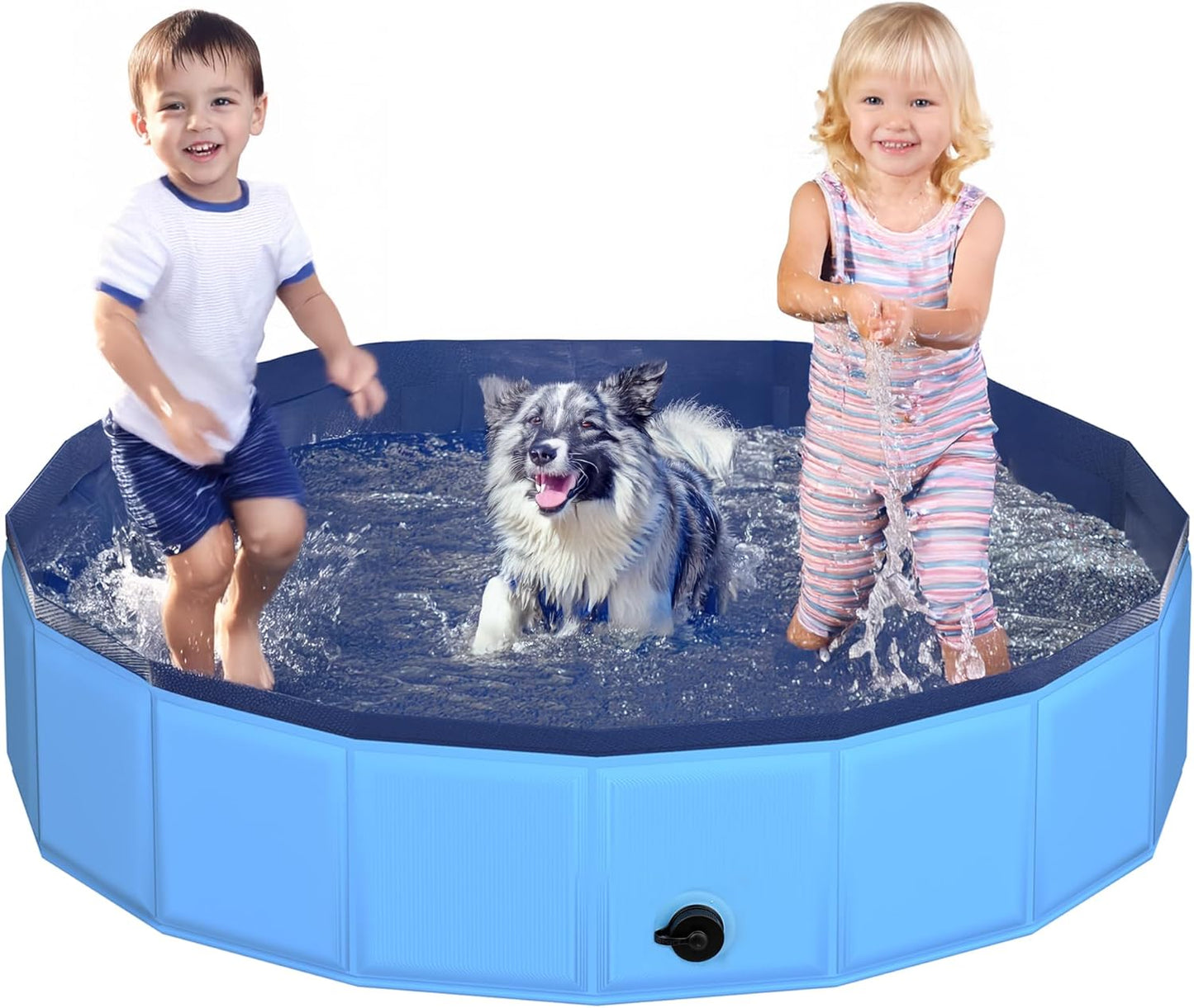 55.1" x 12" Foldable Dog Pool - Collapsible Hard Plastic Kiddie Pool for Dogs & Kids, Non-Slip Pet Bath Tub for Outdoor Backyard Use, Lightweight & Portable (Blue) - Pet Explorer