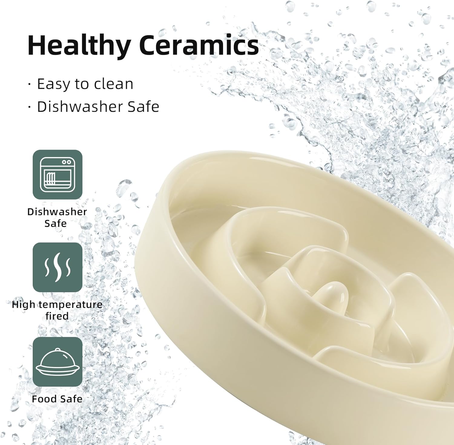 9.5inch Ceramic Slow Feeder Dog Bowl for Large Dog, Puzzle Food Dish, Anti-Gulping, Pet Slow Feeder, Stop Bloat, Preventing Choking (Single Bowl-Beige) - Pet Explorer