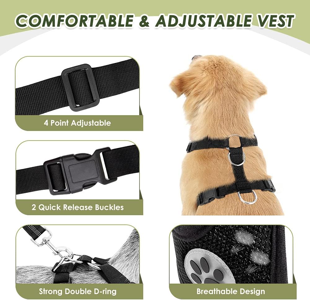 SlowTon Dog Seat Belt Harness for Car, Dog Car Harness Adjustable Mesh Breathable & Dog Seatbelt Safety Tether with Elastic Bungee for Small Medium Large Pets(Red, Double Clip, S) - Pet Explorer