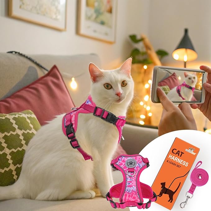 BEAUTYZOO Escape Proof Cat Harness and Leash for Walking, Soft Adjustable Cute Vest for Small to Large Cats, Reflective Breathable Easy-Control Outdoor Jacket, Kitten Harness and Leash Set, Rose, M