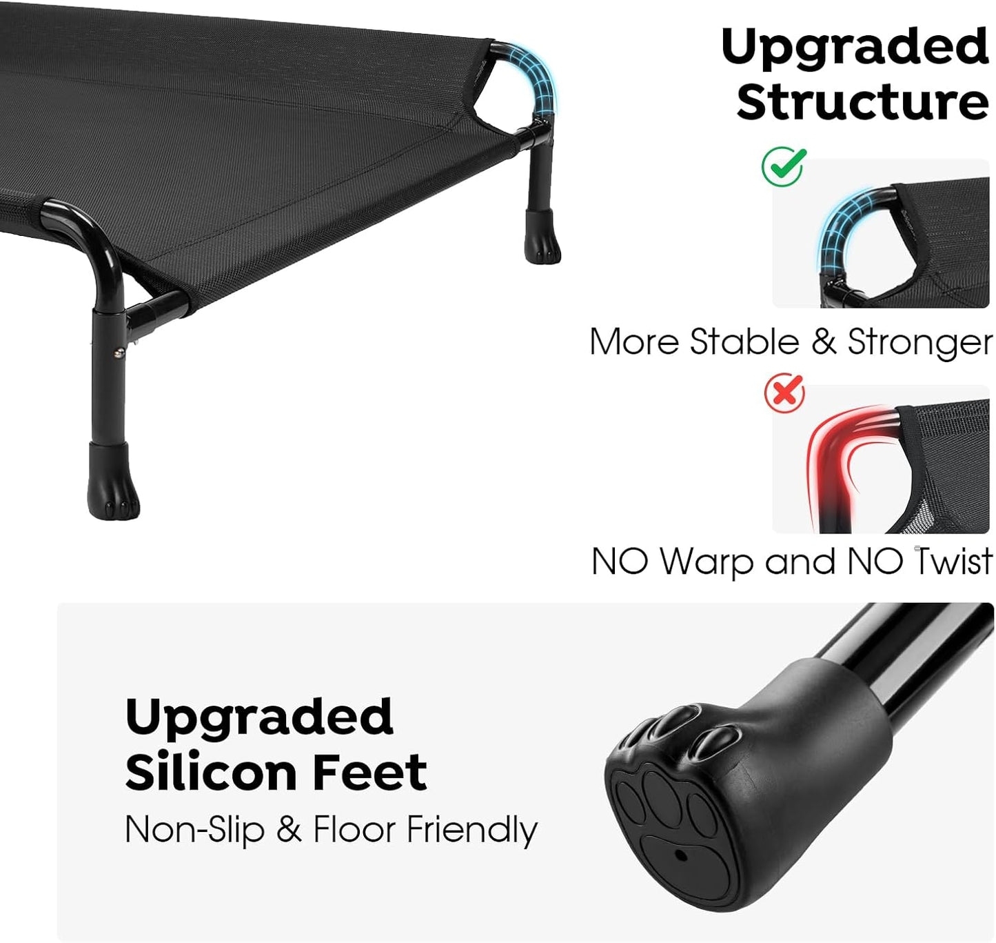 Veehoo Cooling Elevated Dog Bed, 59" x 37" Raised Dog Beds for Large Dogs, Outdoor Dog Bed with Guardrail, Upgraded Non-Slip Feet, Breathable Teslin Mesh, Portable Camping Dog Cot, Black - Pet Explorer