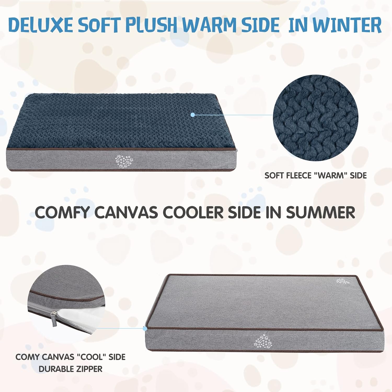 VANKEAN Dog Bed Soft Crate Pad Mat Reversible Warm& Cool, Washable Comfy Kennel Pad with Orthopedic Egg-Crate Foam for Small Medium Large Dogs, Water-Resistant Pet Bed, Grey - Pet Explorer