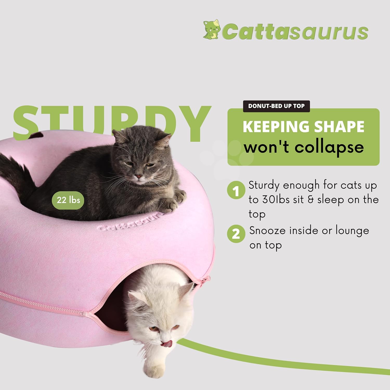Cattasaurus Peekaboo Cat Cave for Multiple & Large Cats Up to 30-45 Lbs, Scratch Detachable & Washable Tunnel Bed, Comfy Donut Cat Cave (Pink, Large) - Pet Explorer