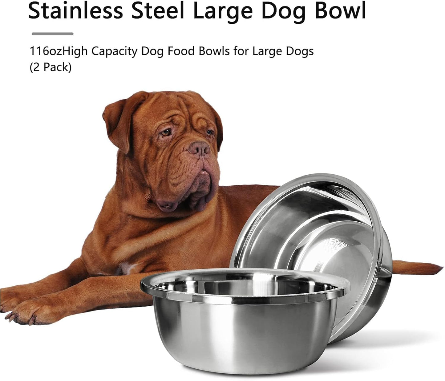 Stainless Steel Large Dog Bowl Set of 2, with 116 oz (15cup) High Capacity Metal Dog Food Bowls,Desirable Water and Food Bowls for Large, X-Large, and Giant Dogs,Heavy Duty, BPA-Free - Pet Explorer
