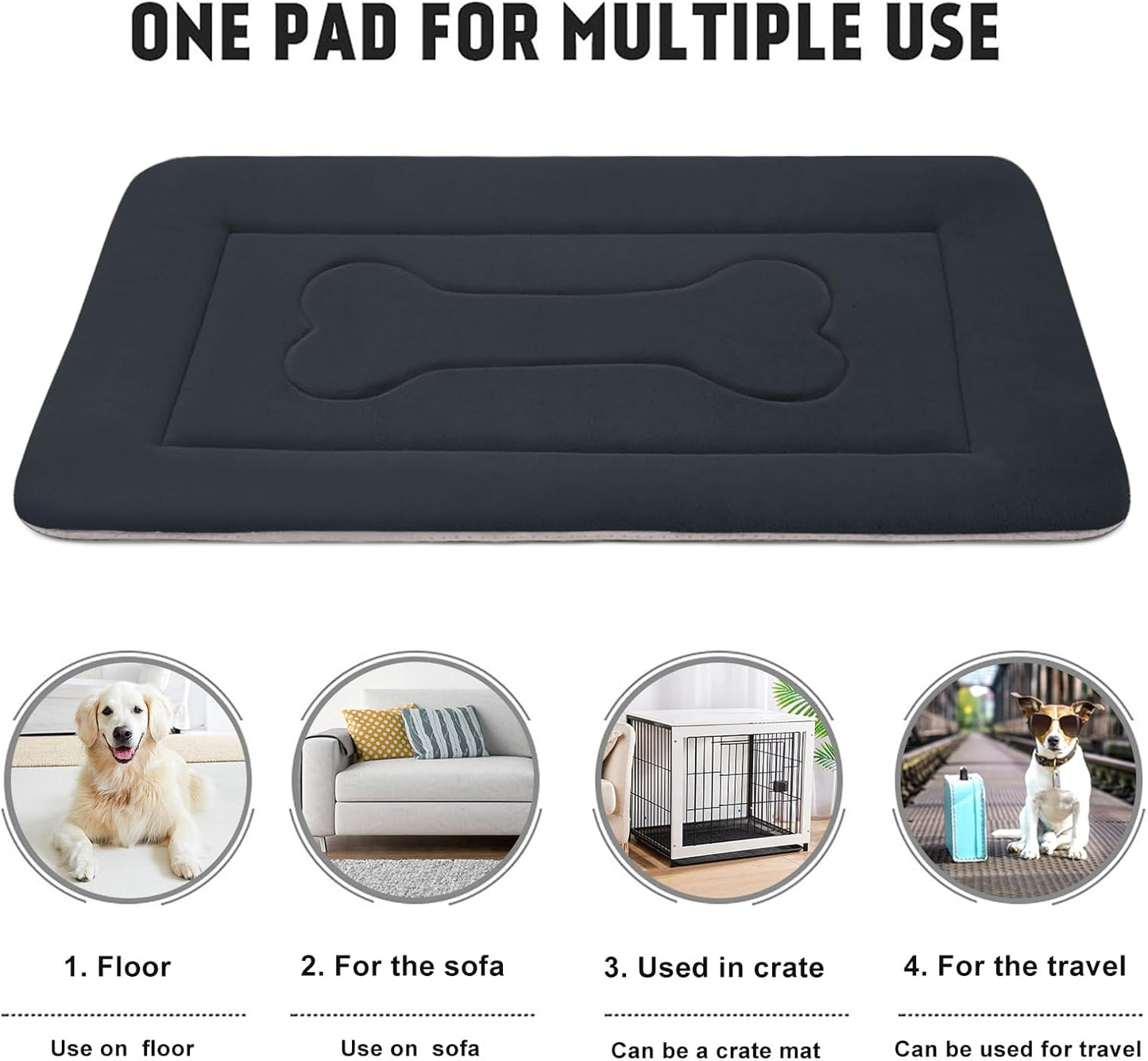 JoicyCo Large Dog Bed Soft Dog Crate Pad Mat 42 in Non-Slip Bottom Washable Dog Sleeping Mattress Pet Beds Cat Bed Kennel Pad, Dark Gray - Pet Explorer