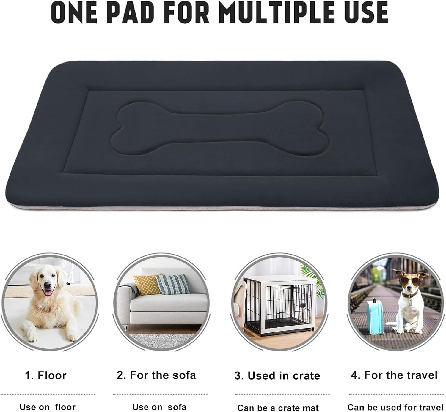 JoicyCo Large Dog Bed Soft Dog Crate Pad Mat 42 in Non-Slip Bottom Washable Dog Sleeping Mattress Pet Beds Cat Bed Kennel Pad, Dark Gray - Pet Explorer