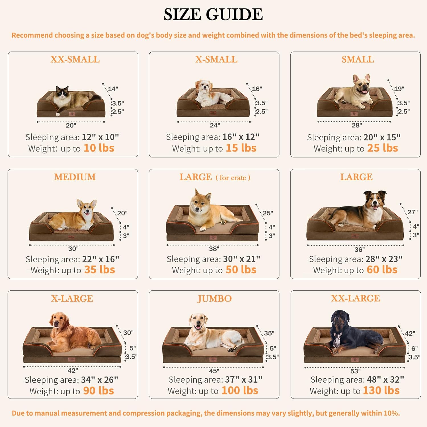 Comfort Expression Dog Beds for Extra Large Dogs, Waterproof Orthopedic Foam XL Dog Beds with Bolster, Washable Dogs Bed Sofa Pet Bed with Removable Cover & Non-Slip Bottom(X-Large,Brown) - Pet Explorer