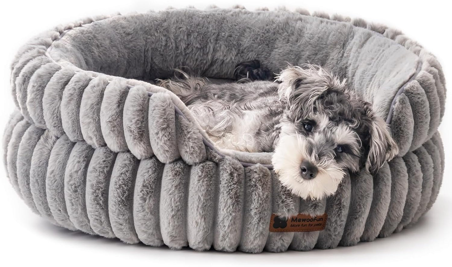 MEWOOFUN Washable Small Dog Bed, Cat Beds for Indoor Cats with Anti-Slip Bottom, Round Pet Bed for Puppy and Kitten (Grey, 24"x24"x9") - Pet Explorer