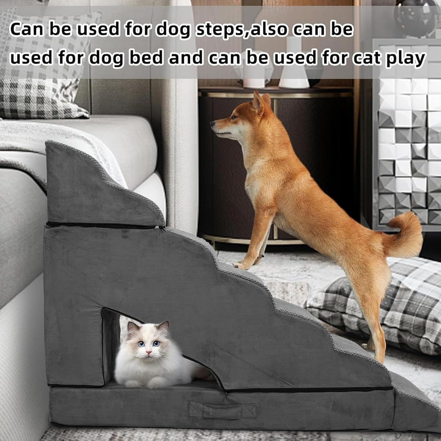 Foam Dog Stairs & Steps Ramps for High Beds 30-36 inches High Tall Large Dogs, LitaiL 7 Step Pet Stairs Steps for High Beds 30 inch Small Dogs, Non-Slip Dog Ramps for Bed - Pet Explorer