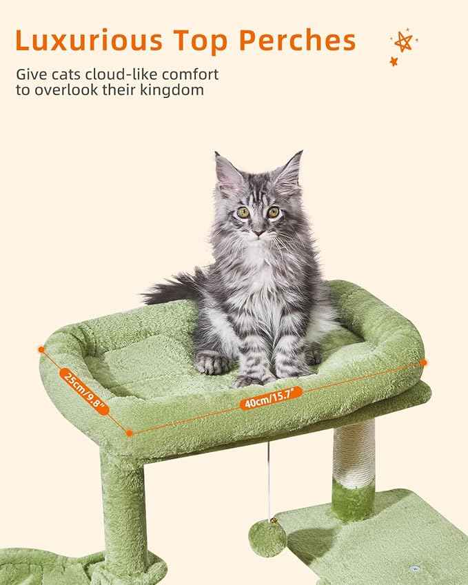 Taoqimiao Cat Tree,38.5-Inch Cat Tower for Indoor Cats,Suitable for Kittens with Luxurious cat condo with Adjustable Baskets and Luxurious Perch MS029SGR Green
