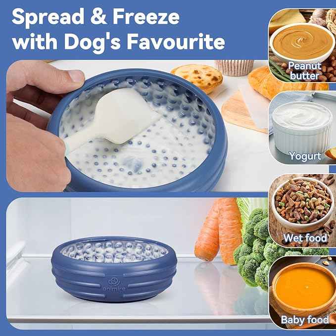 Dog Lick Bowl, Animire Freeze Lick Mat for Dogs, Non-Slip Slow Feeder Licking Bowl Enrichment Treat for Distraction Anxiety Relief, Food Grade Silicone, Dishwasher Safe(Dark Blue,S)