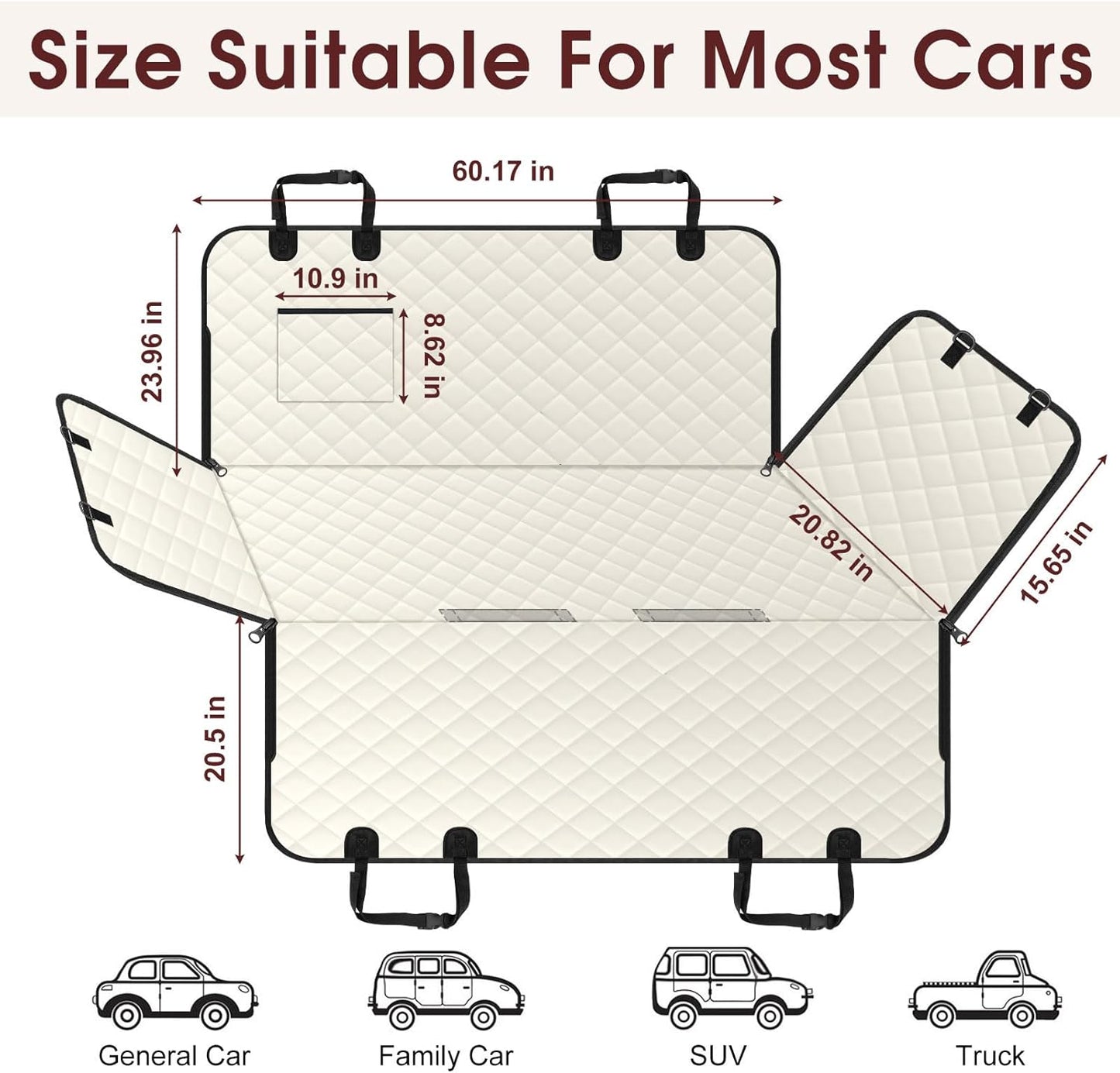 Dog Car Seat Cover, Durable Waterproof Scratch Proof Nonslip Dog Hammock, Pet Back Seat Covers with Pocket for Cars SUVs and Trucks - L, Beige/Black - Pet Explorer